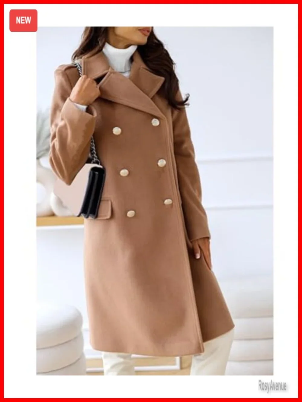 Womens Double Breasted Pea Coat Long Winter Wool Trench Jacket Overcoat